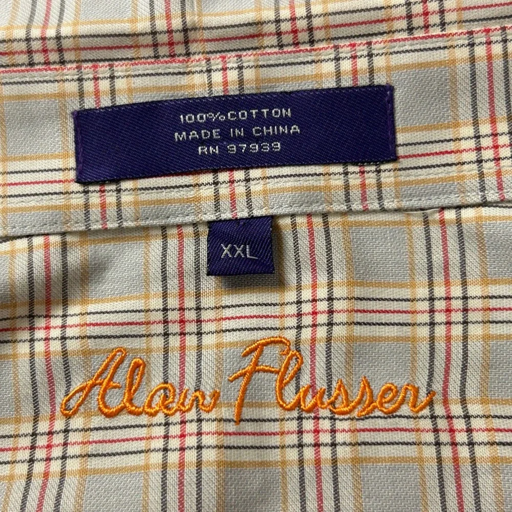 Alan Flusser Mens XXL Plaid Button Down Casual Long‎ Sleeve Shirt